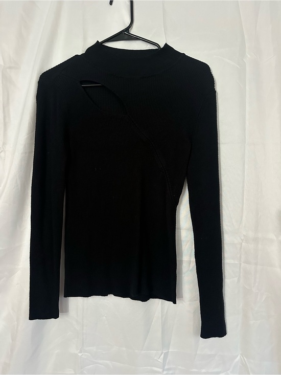 Tahari Tops - Tahari Black Ribbed Long-Sleeve Top with Diagonal Cutout
